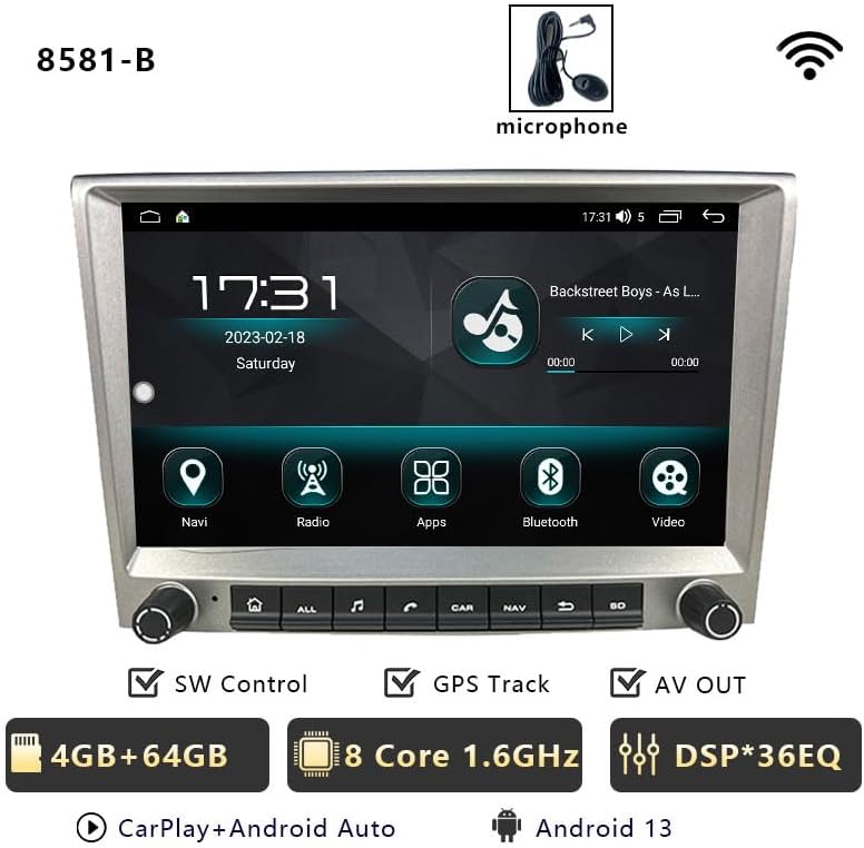 Nadview autorádia 8581B s klíčovými funkcemi, jako je 4 GB + 64 GB, 8 jader, DSP, CarPlay, Android Auto a Android 13