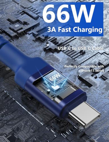 Image of USBC Cable 6FT, Long USB C to USB C Cable 60W Fast Charging, 2Pack-Blue