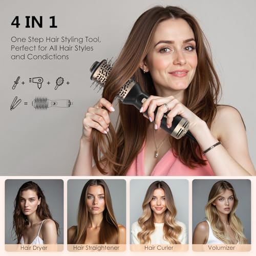 Ymguspri 4-in-1 Dual Voltage Hair Dryer Brush, Mini Auto Blow Dryer Brush for European Travel(100-250V), 2 Inch Hot Air Brush One Step Hair Dryer and Styler for Volumizer/Straightener/Curler with EU&UK Plug の商品画像 1