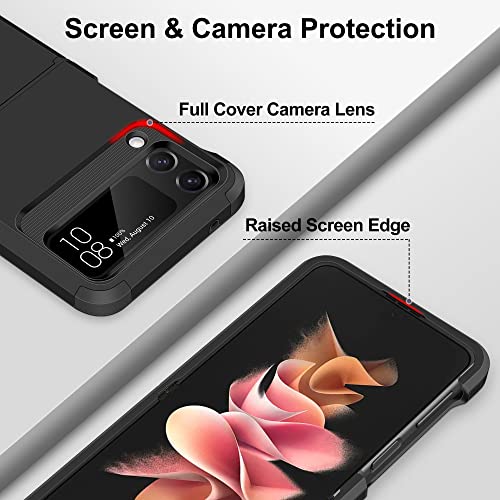 Samonpow For Samsung Galaxy Z Flip 3 Case, Z Flip 3 Case With Upgraded Hinge Protection Dual Layer Hard Pc Soft Tpu Bumper Full Body Shockproof Flip 3 Phone Case For Galaxy Z Flip 3 5G Case - Black #TOP2