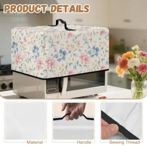 Image of Microwave Dust Cover Toaster Oven Dustproof Cover Stain-Resistant Oil-Proof Smart Oven Protector for Kitchen Countertop, L, 20.9 x 15.7 x 12.4 Inches, Blue Pink Floral