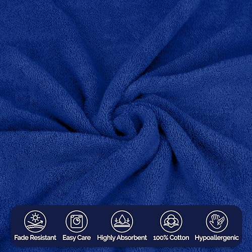 Image of Elegant Comfort Premium Cotton 8-Piece Towel Set, Includes 4 Washcloths, 2 Hand Towels and 2 Bath Towels, 100% Turkish Cotton - Highly Absorbent and Super Soft Towels for Bathroom, Royal Blue