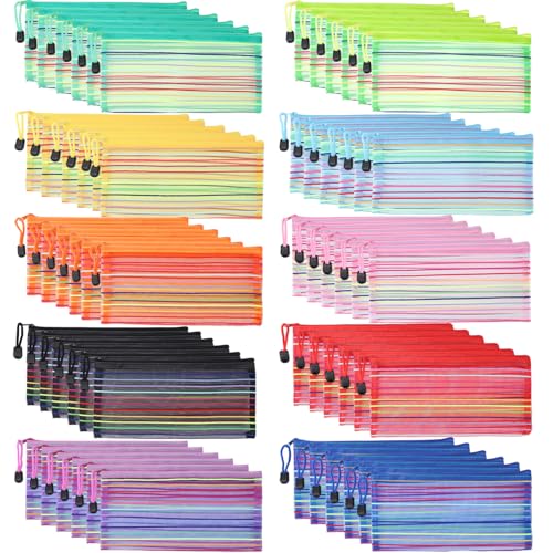 Image of 60 Pack 10 Colors Pencil Pouch Bulk Mesh Zipper Pouch Bags, Small Storage Bag, Multipurpose Pencil Case for School and Office Supplies, Travel Accessories