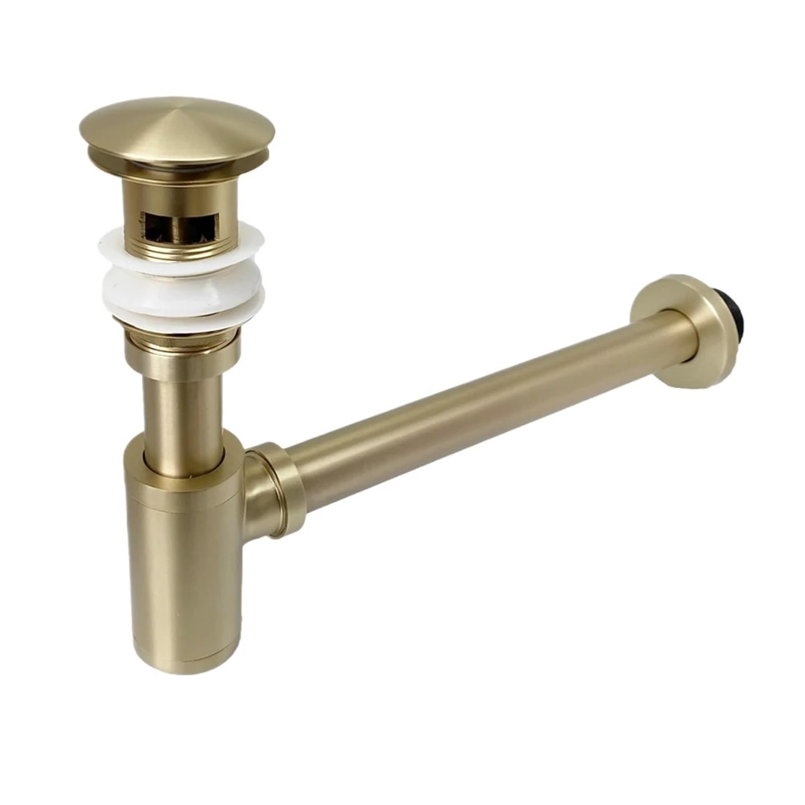 Sifón Lavabo Sifón for lavabo de baño en dorado cepillado mate, sifón for fregadero, for botella, tapón drenaje emergente for renovación(Matte Gold NO hole)