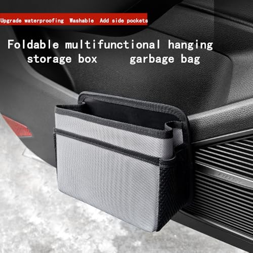 Image of Car Trash Can, Foldable Multifunctional Hanging Storage Box Trash Can with a Roll of Garbage Bag, Multi Pocket Design Suitable for Car, Home, and Office Car Trash Cans (Grey)