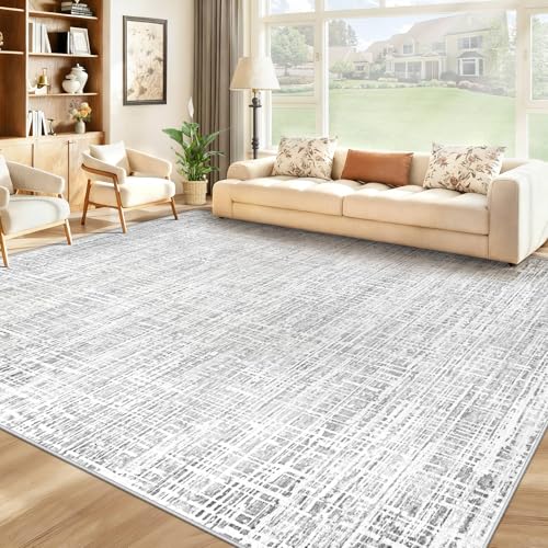 8x10 Area Rugs Washable Rug, Abstract Living Room Rug Large Neutral Modern Area Rug Soft Non Slip Low Pile Stain Resistant Indoor Carpet for Bedroom Nursery Kids Dining Room Office(Grey, 8'x10')