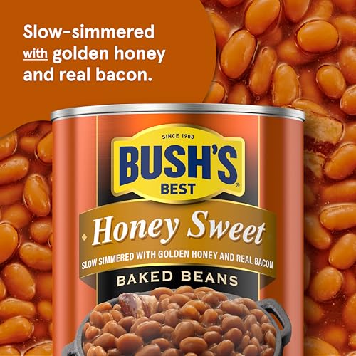 Image of BUSH'S BEST 16 oz Canned Honey Sweet Baked Beans, Source of Plant Based Protein and Fiber, Low Fat, Gluten Free, (Pack of 12)