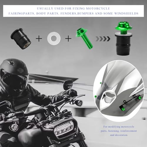 Rdxcv 10 PCS Motorcycle Windshield Bolts Screws Kit, Aluminum Alloy Motorbike Mounting Bolts Nuts Washers with Wrench, Universal Windscreen Body Fasteners for Motorcycle Fairings (Green) - Thumbnail 3