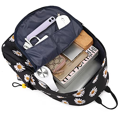 Yusudan Floral School Backpack For Girls Women, Flower Teens School Bags Bookbags Ladies Laptop Backpacks (Daisy Black) #TOP2