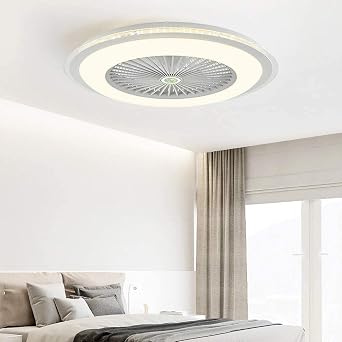 Modern Acrylic LED Ceiling Fans with Lights - UL LISTIED Ultra-Thin Fan Light with Remote Control Dimmable Low Profile Hanging Lamp Adjustable Speed White Finish