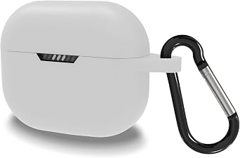 Geekria Silicone Case Cover Compatible with JBL Tune 130NC TWS True Wireless Earbuds, Protective Cover with Keychain Hook, Charging Port Access, White
