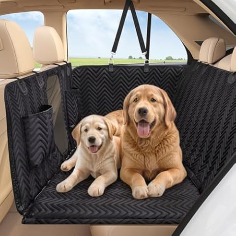 FunniPets Dog Car Seat Cover for Back Seat - Back Seat Extender for Dogs with Hard Bottom and Thick Sponge, Supports 400 lbs, Waterproof Hammock Backseat Protector for Pet, Car, Truck, SUV, Black Cover