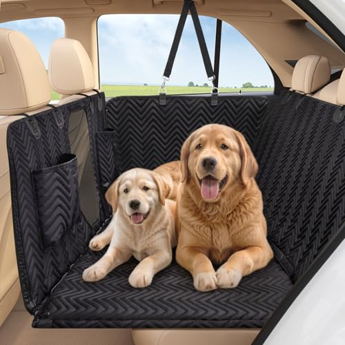 FunniPets Dog Car Seat Cover for Back Seat - Supports 400 lbs, Waterproof Hammock Backseat Protector for Pet, Car, Truck, SUV, Black