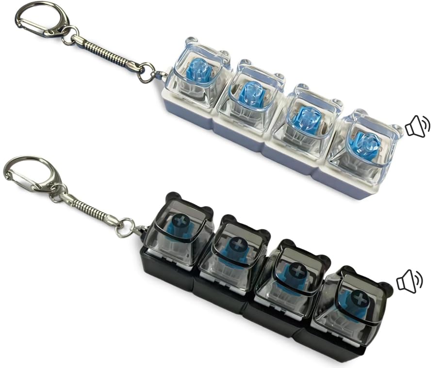 2PCS Keyboard Fidget Toy, 4-Button Fidget Toys, Fidget Keyboard Clicker with Keychain, Portable Fidgets Toys for Stress Relief & Focus, Durable Fidgets Keyring for Adults & Kids Office & School