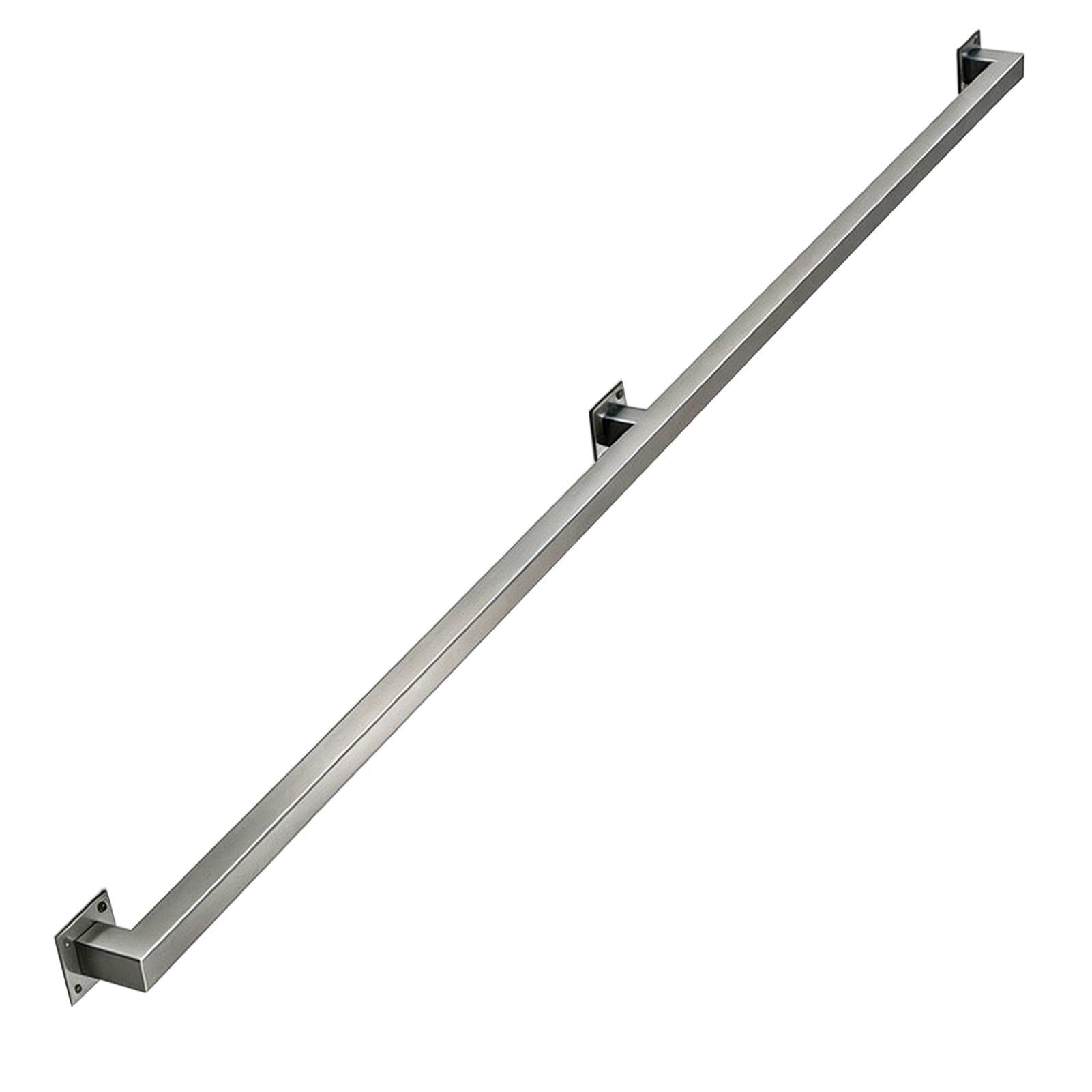Industrial Stairs Handrail Kit - 1FT-20FT Brushed Silver Finish Wall Mount Banister Railing - Square Tube Safety Grab Bar for Villa Corridor Balcony Steps - Easy to Install(3ft/0.9m)
