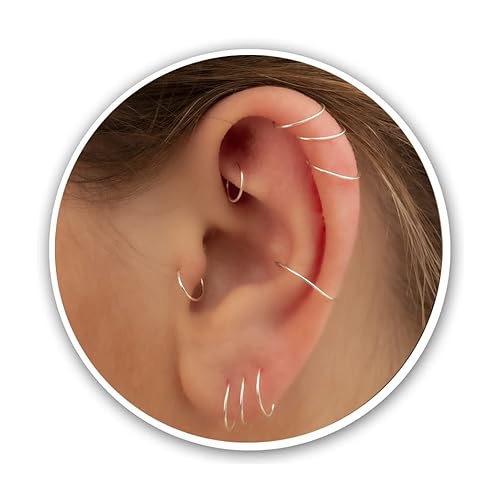 Small Cartilage Hoop Sterling Silver Huggie Hoop Earrings for Women Cartilage Nose Helix Tragus (Silver, 6mm 24 gauge 1 pair)