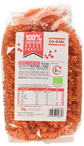 Fior di Loto, Fusilli di lenticchie rosse bio, senza glutine, 250g