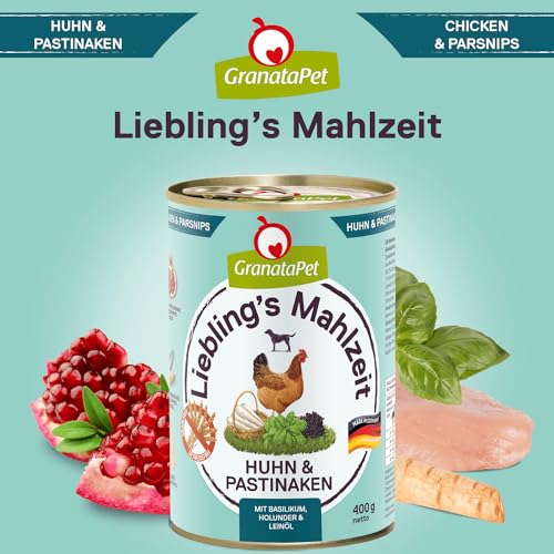 GranataPet Liebling's Mahlzeit Huhn & Pastinaken, Nassfutter für Hunde, Hundefutter ohne Getreide & ohne Zuckerzusätze, Alleinfuttermittel, 6 x 400 g