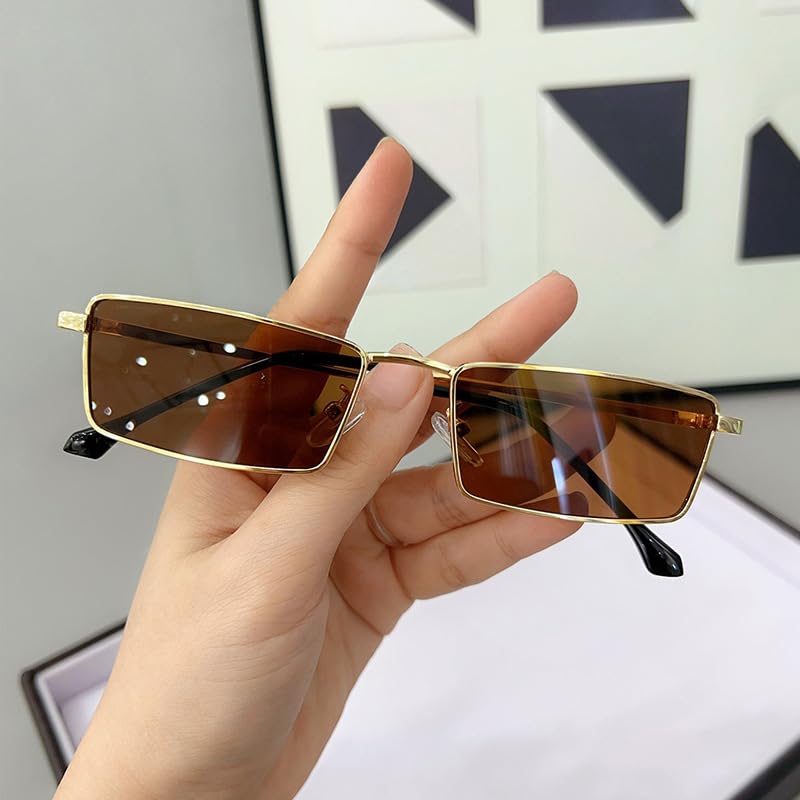 Image of Small Y2K Narrow Rectangle Sunglasses for Women Men | Trendy Raves,80s 90s Retro,Lightweight,Thin Metal Frame,UV400 Protection,Fashion Glasses for Festival Travel Driving
