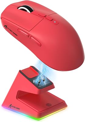 ATTACK SHARK X6 49g SUPERLIGHT Mouse with Magnetic Charging Dock, PixArt PAW3395 Gaming Sensor, BT/2.4G Wireless/Wired Gaming Mouse, 26000 DPI, X3 Upgraded Office Mice for Win11/Xbox/PS/Mac (Red)
