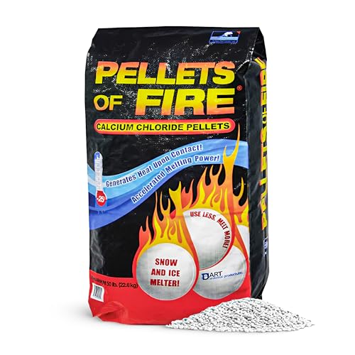 Snow Joe Pellets of Fire Snow & Ice Melt, Blue-Tinted Pellet-Form Calcium Chloride, 50 lb...