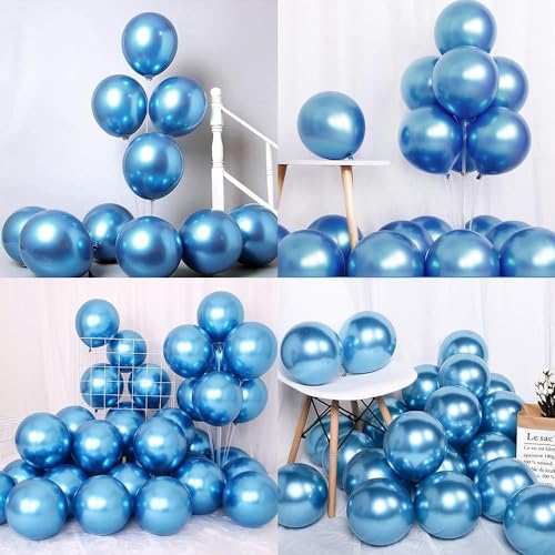 Image of Blue Chrome Balloons, 50 Pcs Metallic Balloons for Birthday, Anniversary, Engagement, Wedding, Baby Shower, Festival Party Decorations