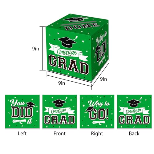 Image of DAZONGE Graduation Decorations Class of 2025 Green - 1 Graduation Card Box with 30 Graduation Advice Cards and 1 Guestbook Signature Board for Graduation Party Decorations Party Favors