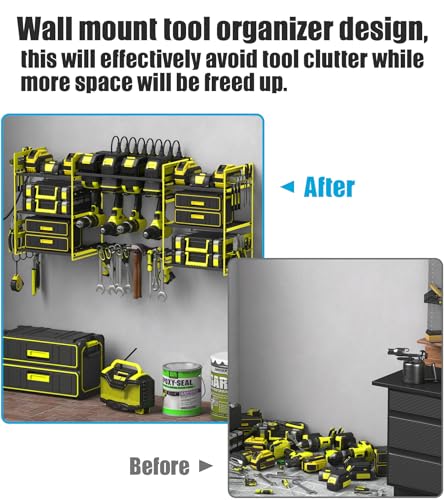 CCCEI Green Power Tool Organizer Wall Mount, Large Tools and Battery Storage Rack Charging Station Individual Switches. Drills Holder, Garage Utility Shelves with 6FT Power Strip. Gift for Men. - Image 7