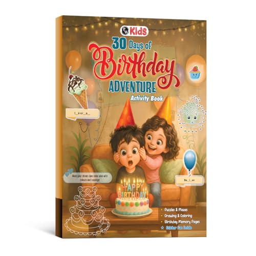 Image of 30 Days of Birthday Adventure Activity Book for Kids 3 to 6 Years, Theme Based Activities with Mazes, Riddles, Drawing, Stickers & More, 500+ Free ... Tips, Birthday Gift for Boys & Girls