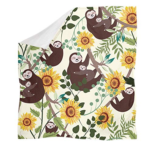 UOIMAG Flannel Blankets Sunflower Sloth Gift Blankets Fleece Bed Throw Blankets for Sofa Car Travel School (90x120cm โ image 1