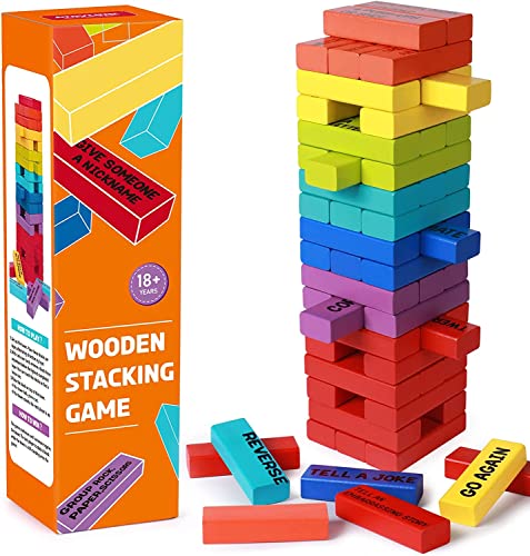 Atoylink Wooden Stacking Board Games 54 Pcs Building Blocks With 40 Different Rules Stacking Games For Adults Party #TOP4