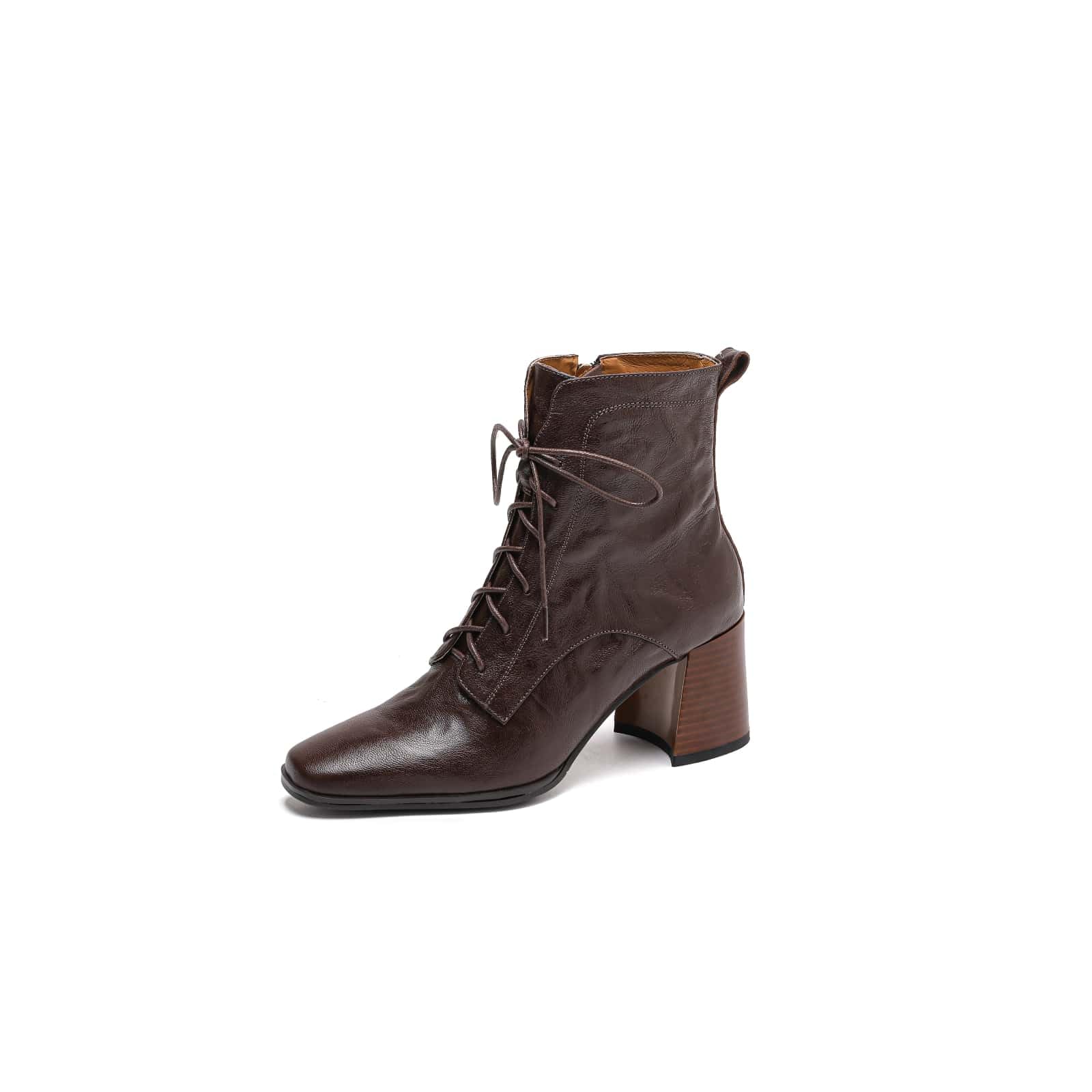 TinaCus Womens Genuine Leather Handmade Chunky Heel Side Zip Up Square Toe Ankle Boots