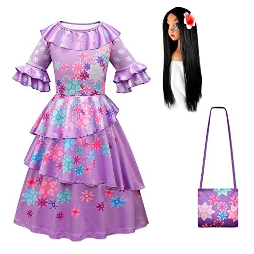 Monissy Isabela Encanto Vestido Princesa Madrigal Cosplay Disfraz Halloween Carnaval Volantes Vestidos de Fiesta,Morado,100