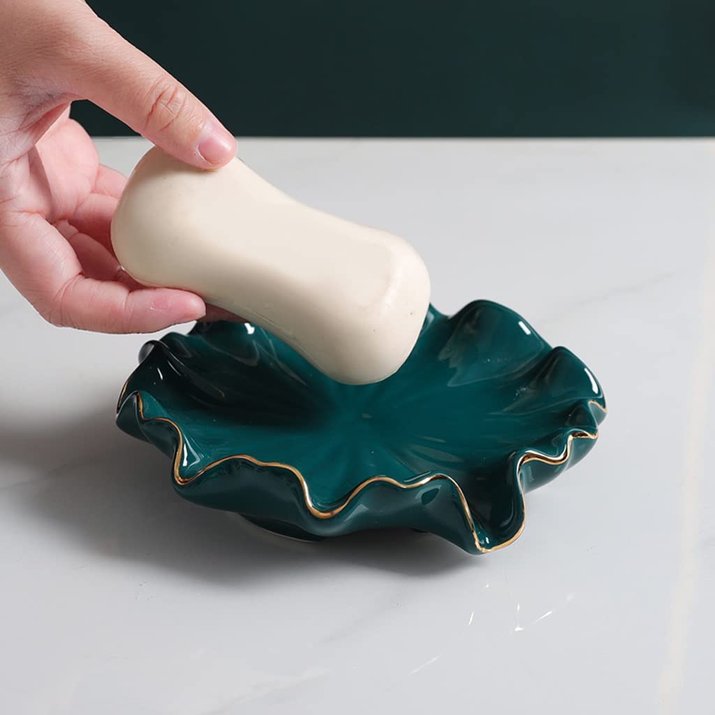Jabonera Autodrenante Lotus hoja forma de drenaje jabonera de drenaje de jabón simple plato de jabón interior baño cocina cerámica loto hoja jabón plato plato sostenedor Jabonera Jabonera Guardar