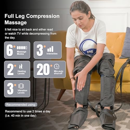 Image of ARG Healthcare Full Leg Massager Heat & Air Compression, Feet, Calf, Knee & Thighs Pain Relief or Relaxtion Improve Blood Circulation 3 Mode Intensity, Handheld Controller Foot Massager