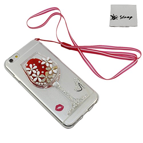 STONG Luxury Glitter Shiny 3D Colorful Diamond Crystal Flowing Colorful Liquid Glass Clear Back Soft Cover Case For Iphone (Red Wine, iphone 6)