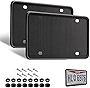 Silicone License Plate Frames - Black Front & Back License Plates Cover Bracket - Easy to Install Set of 2 License Plate Brackets with Screw Caps - Car & Truck Accessories for Teens, Men & Women
