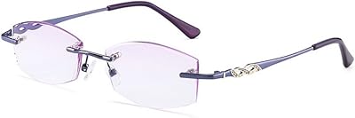 mincl/Fashion Vintage Rimless Diamond Trimming Purple Reading Glasses for Womens +1.0~+4.0 (purple, +3.0)