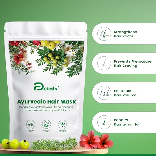 Image of Ayurvedic Hair Mask for All Hair Types | Natural & Chemical-Free Hair Pack with Amla, Bhringraj, Shikakai, Hibiscus | For Hair Growth, Strength, Conditioning & Frizz Control - 1 Count