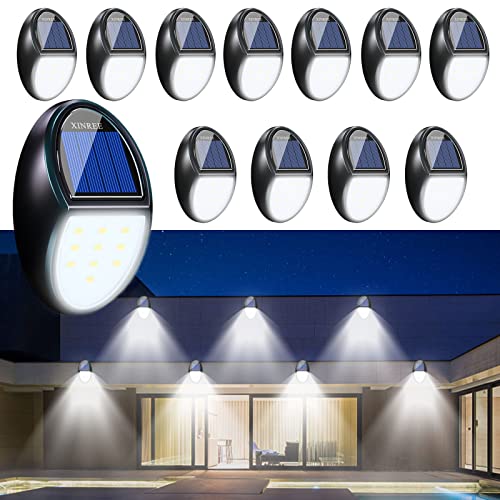 Xinree Solar Deck Lights Outdoor Waterproof, 12 Pack Solar Powered Fence Lights For Outdoor Stair Steps Patio Porch Yard Front Door(10 Led Cool White) #TOP2