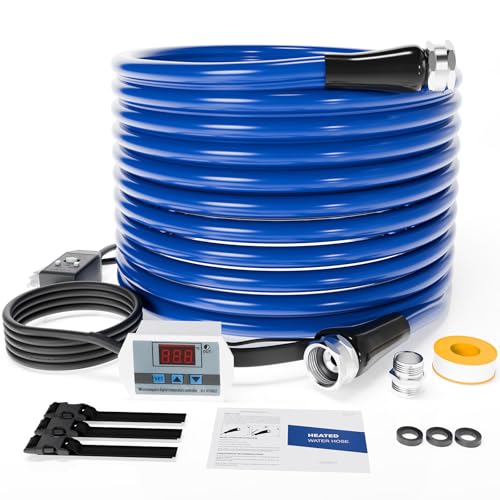 Image of 50 FT Heated Water Hose for RV, Heated RV Freshwater Hoses with Fittings, -45 ℉ Antifreeze Drinking Water Pipe, Automatic temperature shut-off for electrically heated Garden hoses, RV Accessories