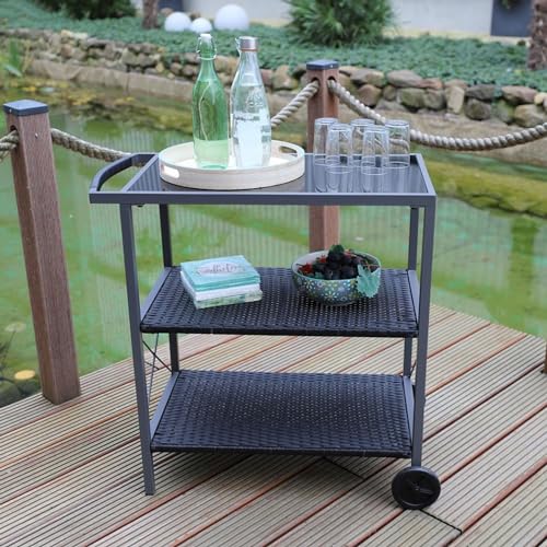 BURI Outdoor-Servierwagen mit 3 Etagen Grillwagen Rollwagen Beistellwagen 80x80x41cm
