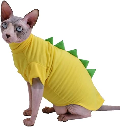 Miniatura 7 de Sphynx - Ropa para gatos sin pelo con diseño de dinosaurio, lindas camisas de algodón transpirable para verano, disfraz de gato, ropa para mascotas,