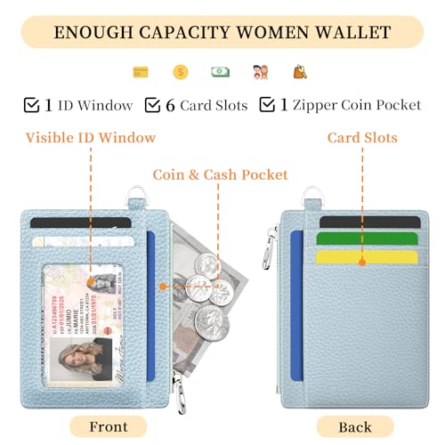 Image of Hancynir Slim Wallet Women Credit Card Holder, Minimalist RFID Blocking Small Mini Card Wallets, Cute Front Pocket PU Leather Card Case, Thin Travel Zipper Coin Cash Ladies Female Wallet Gifts Blue