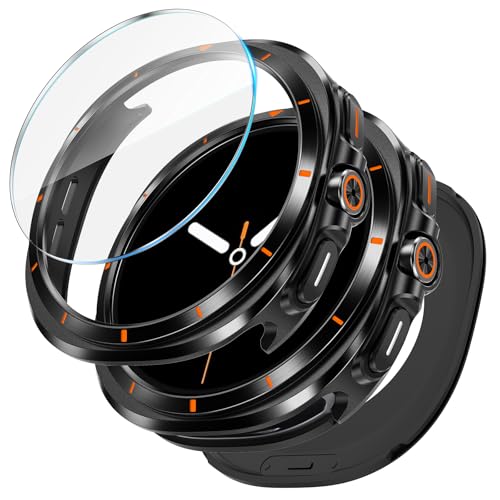 LETOID 3 in 1 Metal Case for Samsung Galaxy Watch 8 Screen Protector 44mm Stainless Steel Protective Bumper Face Hard PC Back Cover and 9H Tempered Glass Film for Galaxy Watch8