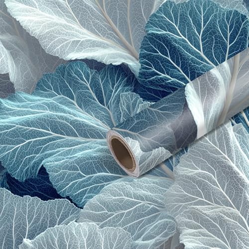 Image of Nuxovilar Blue Leaf Botanical Wallpaper Peel Stick Vinyl 15.75x39.37 | Flora Wrap, Liners, adhesive wallpaper, countertop contact paper, for bedroom, counter, table (Blue Leaf)