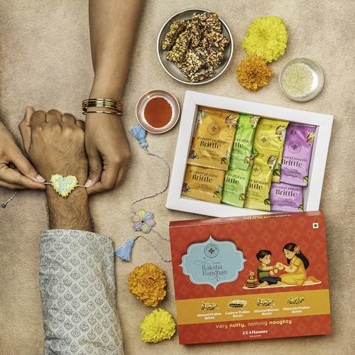 Image of Cacao Springs Assorted Brittle Collection Choco (Almonds, Cashew, Pista & Rose) - Diwali Gift Combo Choco & Nut Delicacy - Premium Diwali Gift Hamper - 8 Pieces in Each Box - 1 Box - 112gm