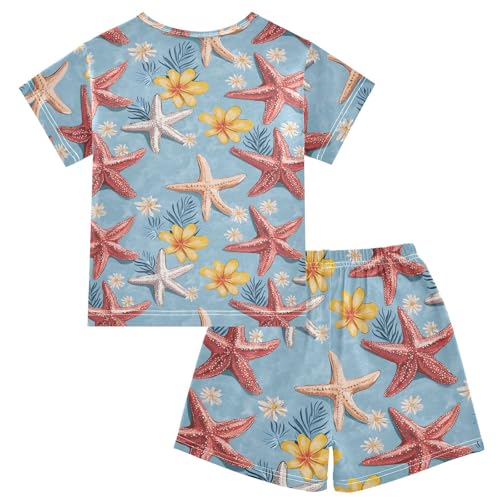 ALAZA Starfishes Flowers Pajama Set Short Sleeve Sleepwear Soft Lounge Nightwear2