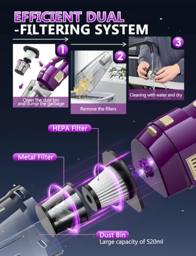 Image of Gxzsk Handheld Vacuum Cordless, Portable Hand Held Car Vacuum, Hand Vacuum | 15000PA Strong Suction, Rechargeable Vacuum Cleaner with Multi-Nozzles & Washable Filter for Home Office, Car, Pet