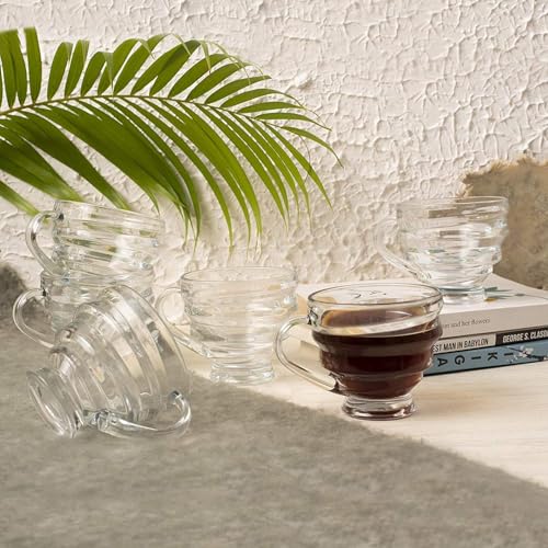 Image of Premium Glass Tea & Coffee Cups Set of 6, 210 ML Transparent Glass Mug with Handle for Coffee,Green Tea, Hot & Cold Beverages, Stylish Clear Drinking Cups for Home Kitchen Cafe (CTZ - 27)